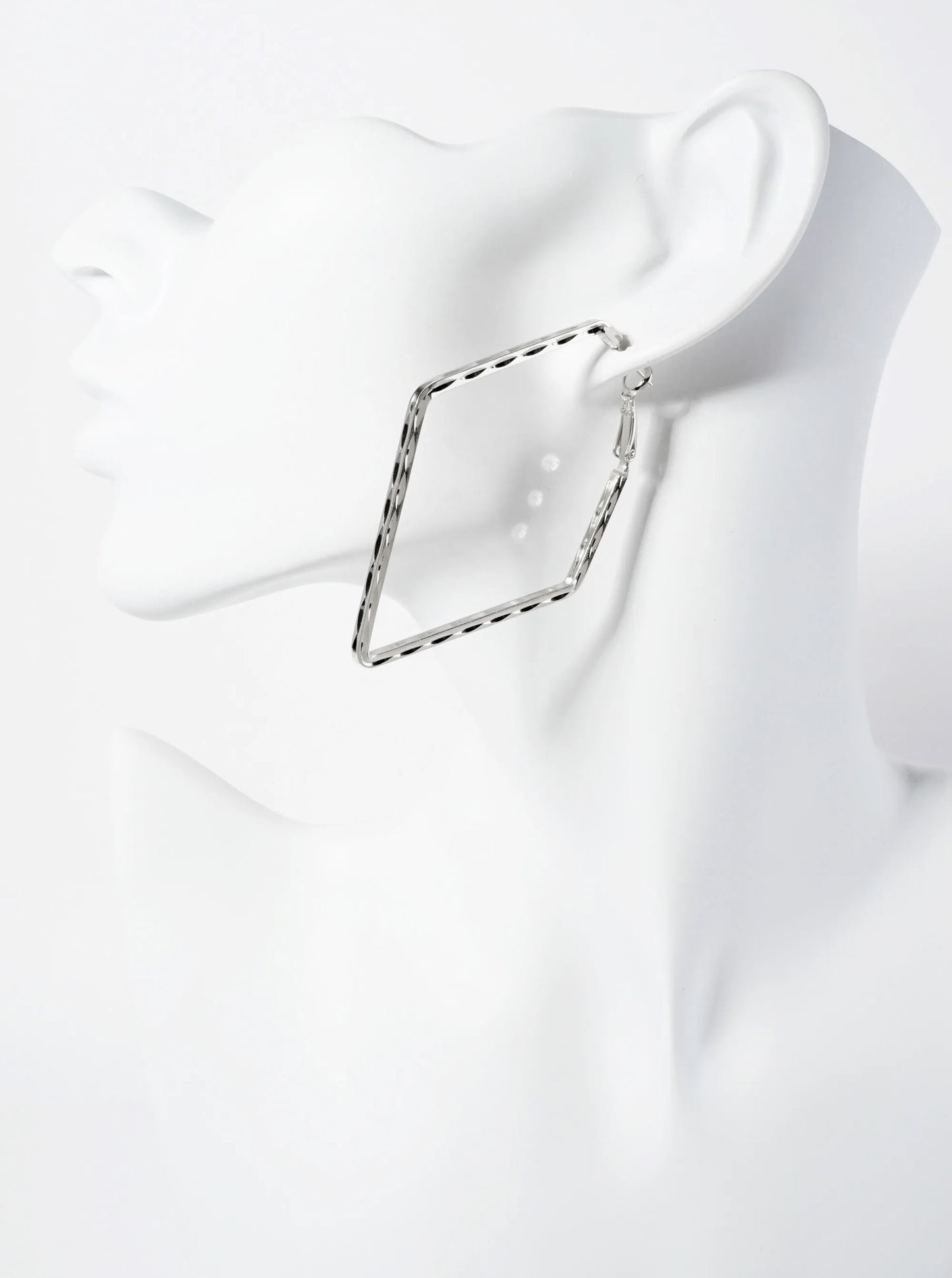 65mm 14K-Gold-Dipped Textured Elongated Pentagon Geometric Latch-Back Hoop Earrings