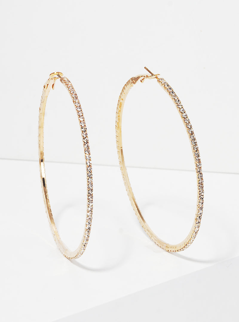 65mm Rhinestone Hoop Earrings With Latch Back Closure