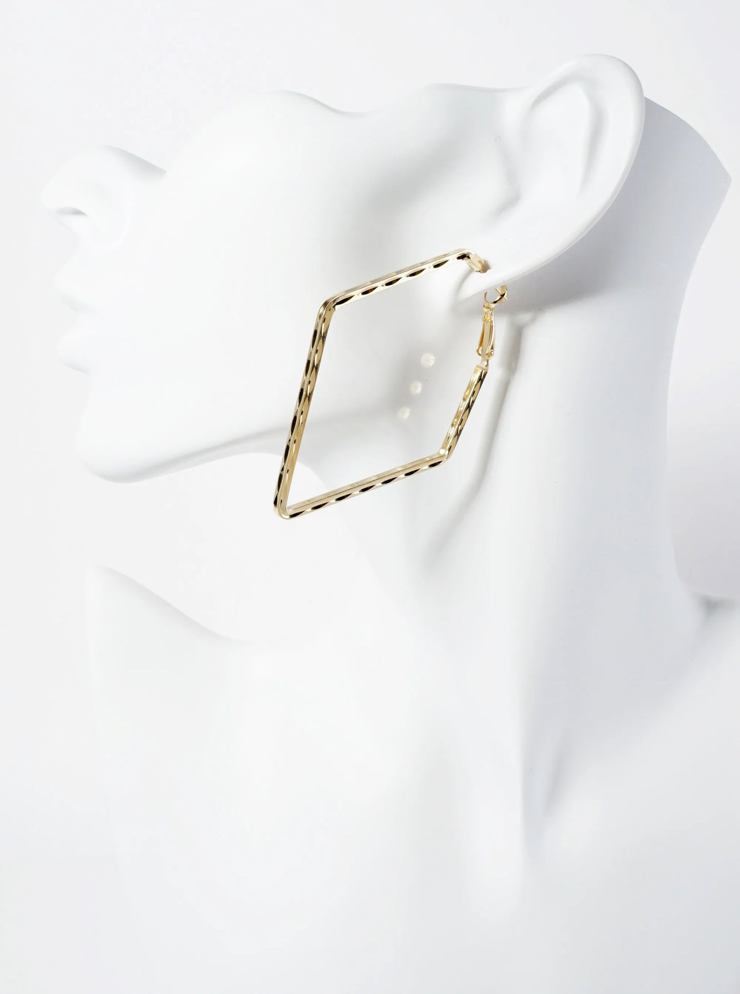 65mm Textured Elongated Pentagon-shaped Geometric Latch-back Hoop Earrings