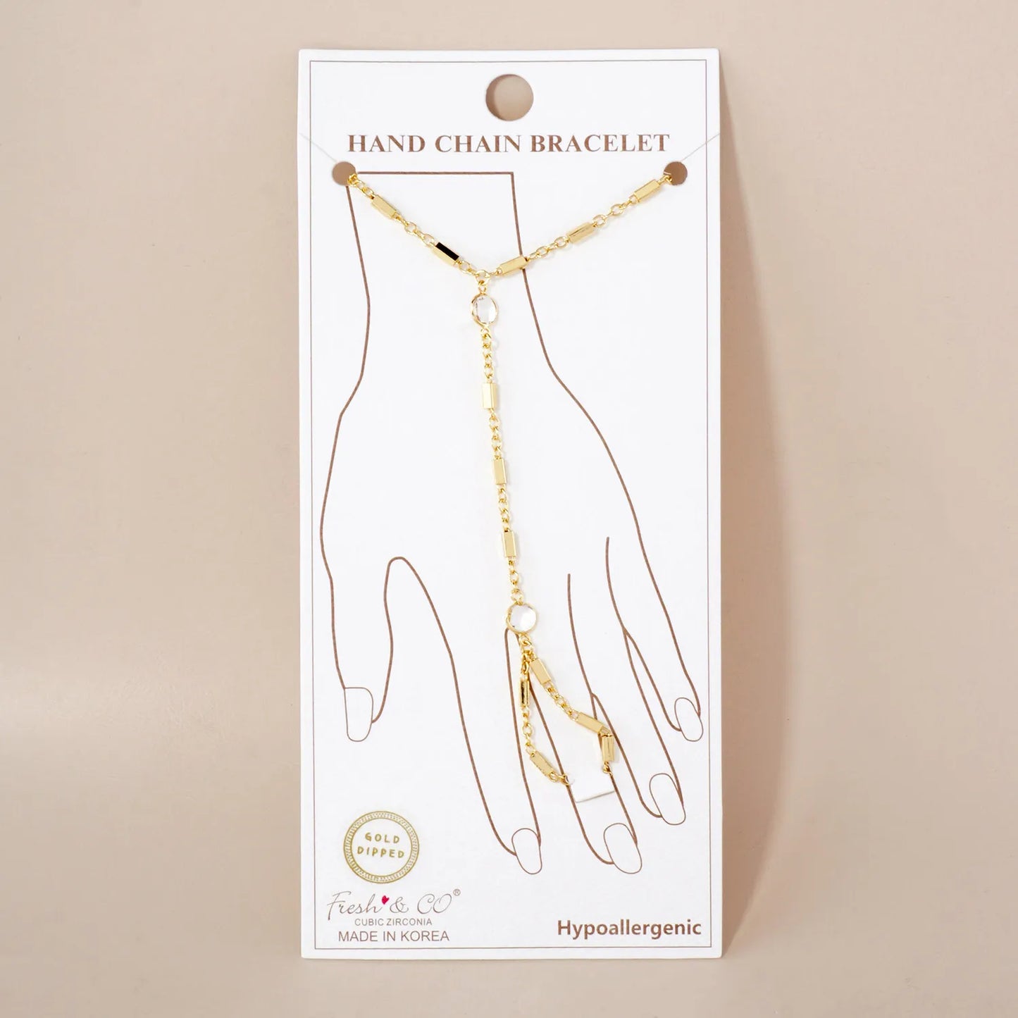 6mm CZ Accent 18K-Gold-Dipped Delicate Box Chain Brass Hand-Chain Bracelet