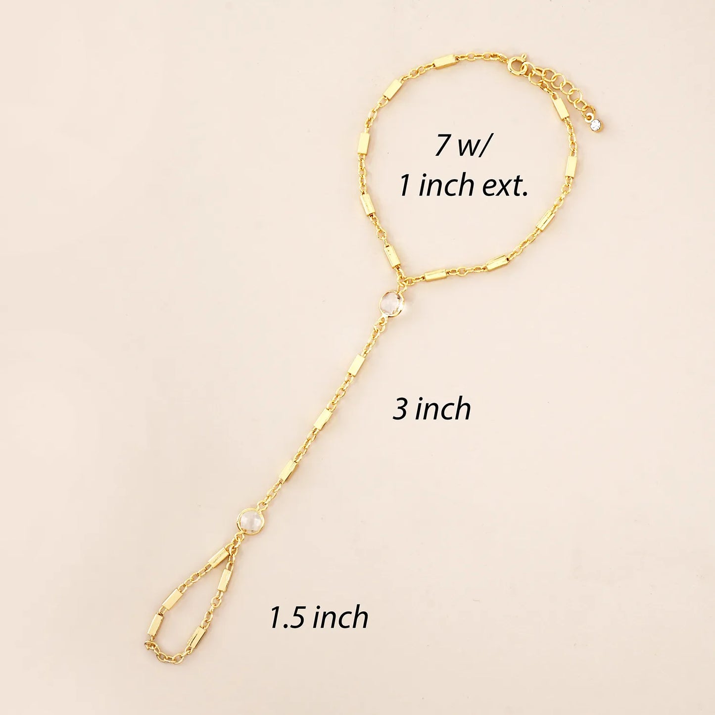 6mm CZ Accent 18K-Gold-Dipped Delicate Box Chain Brass Hand-Chain Bracelet
