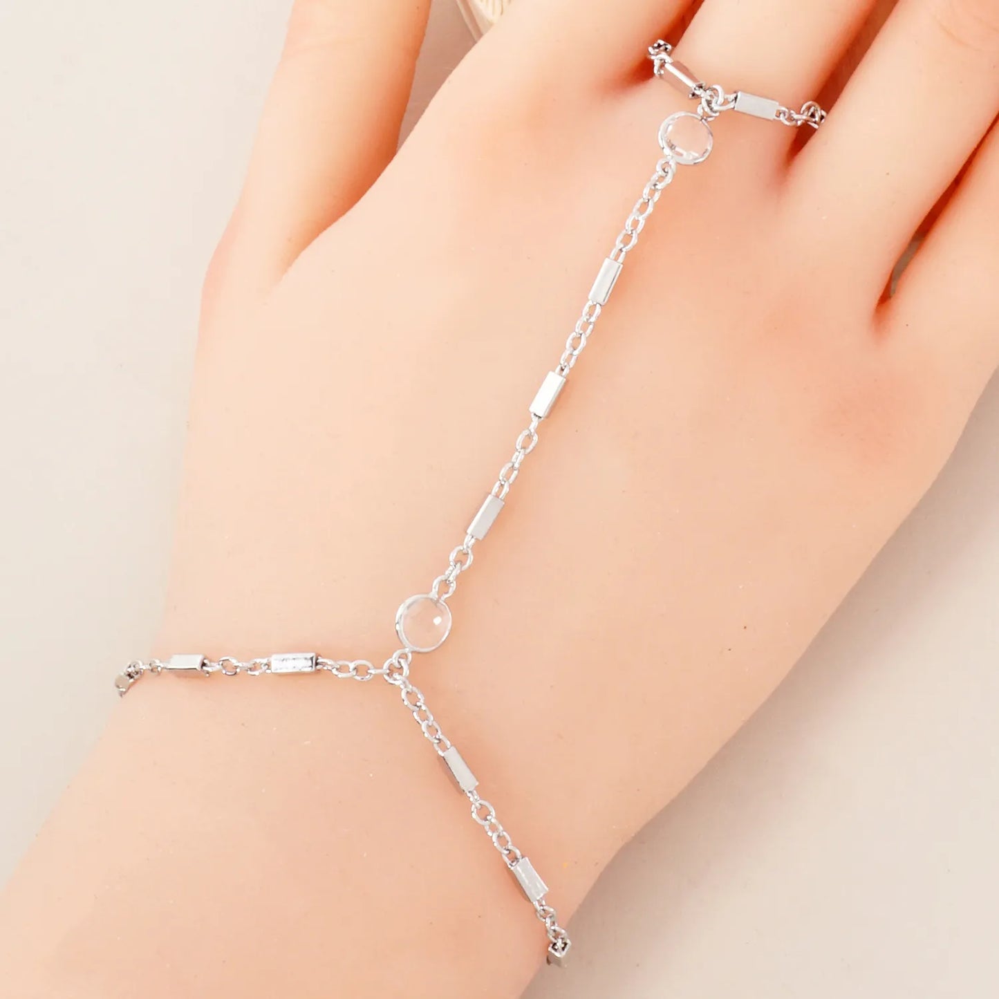 6mm CZ Accent 18K-Gold-Dipped Delicate Box Chain Brass Hand-Chain Bracelet