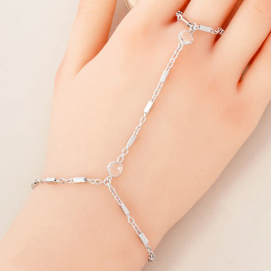 6mm CZ Accent 18K-Gold-Dipped Delicate Box Chain Brass Hand-Chain Bracelet