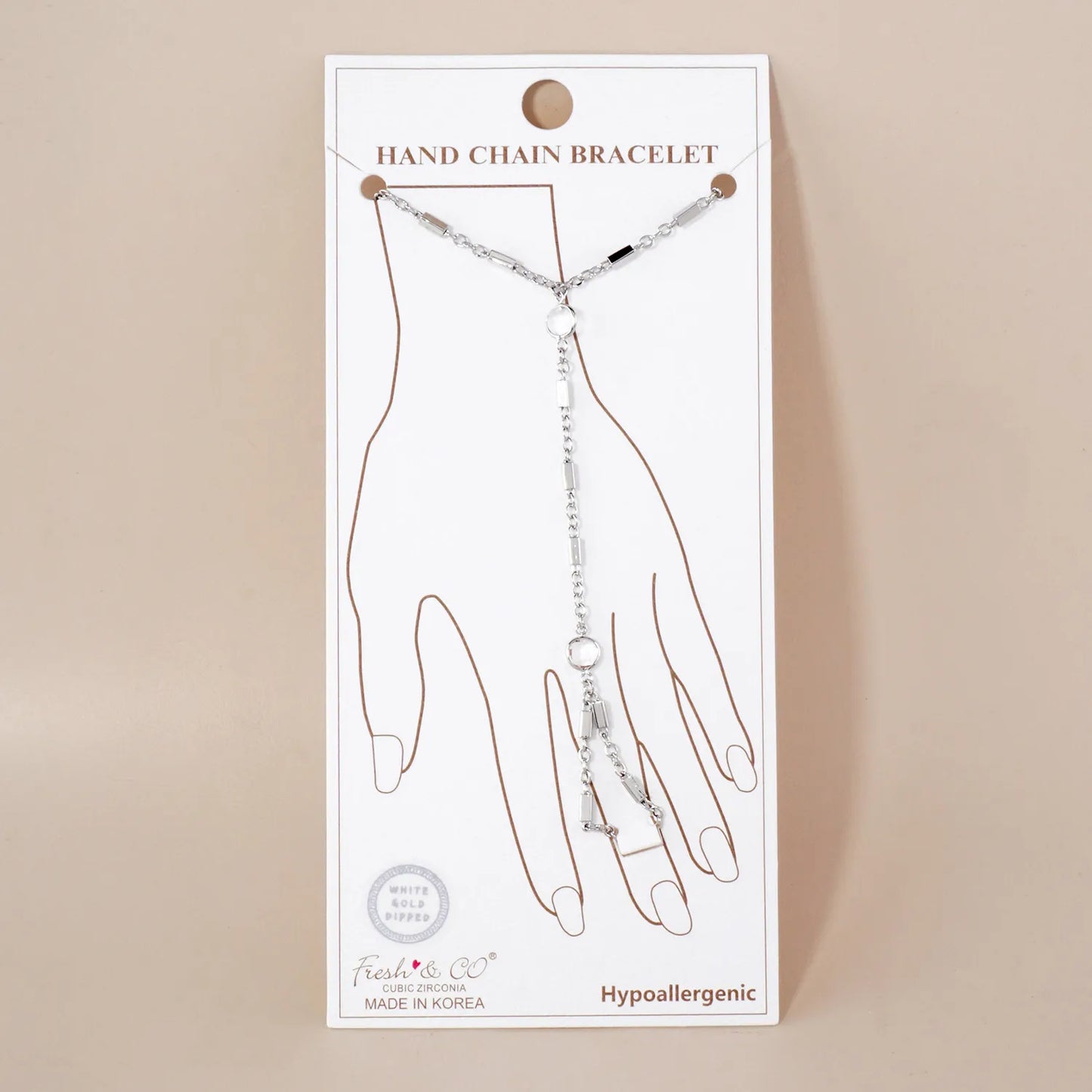 6mm CZ Accent 18K-Gold-Dipped Delicate Box Chain Brass Hand-Chain Bracelet