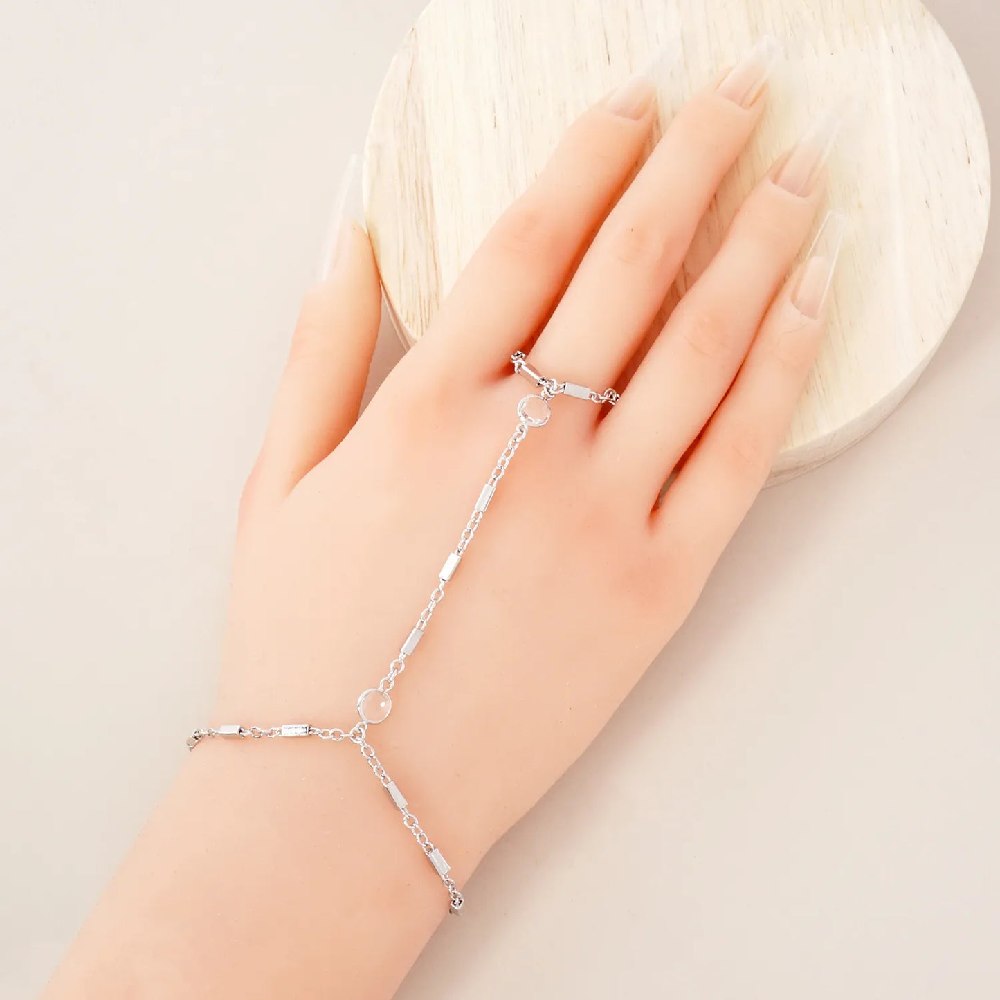 6mm CZ Accent 18K-Gold-Dipped Delicate Box Chain Brass Hand-Chain Bracelet