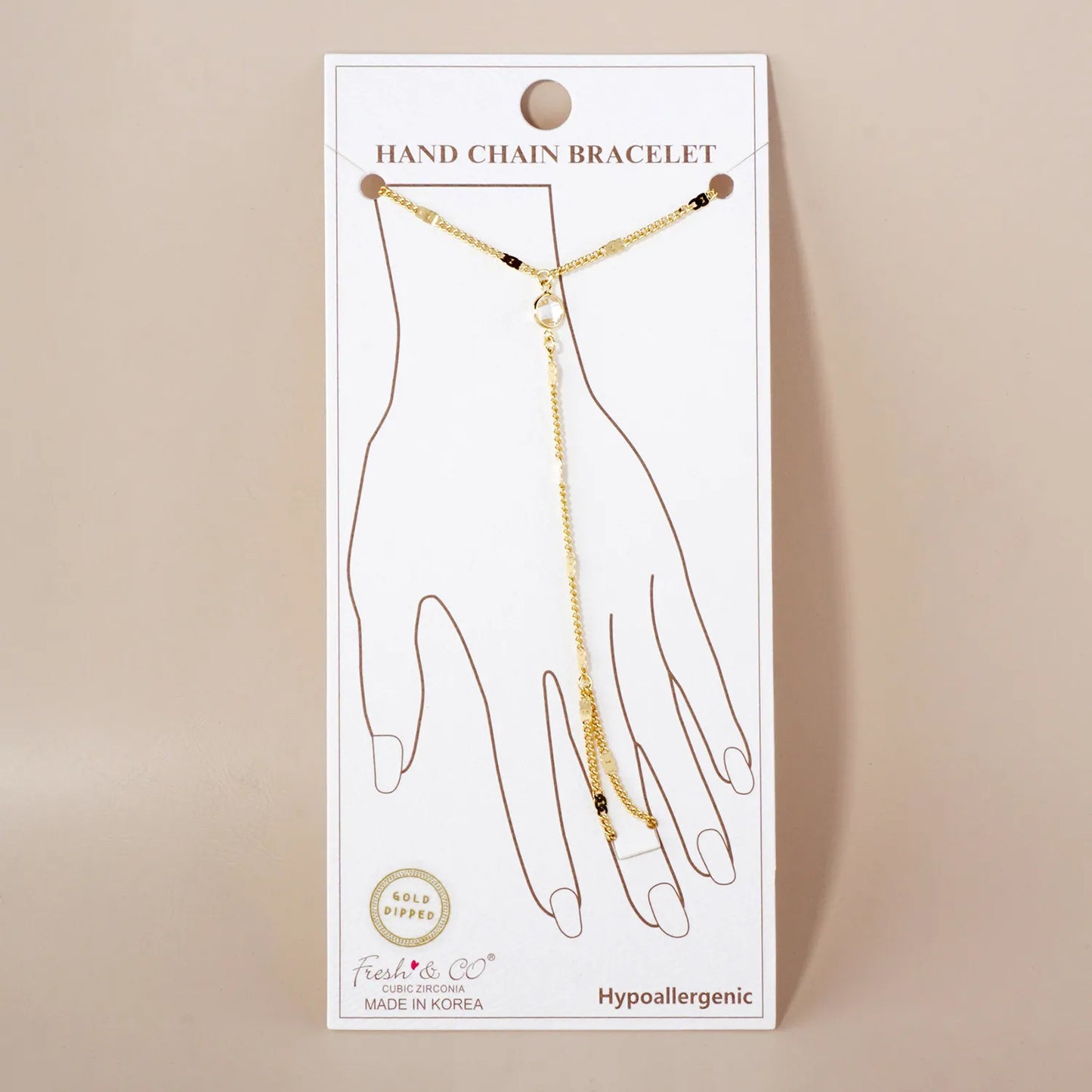 6mm CZ Accent 18K-Gold-Dipped Delicate Flat Curb Chain Brass Hand-Chain Bracelet