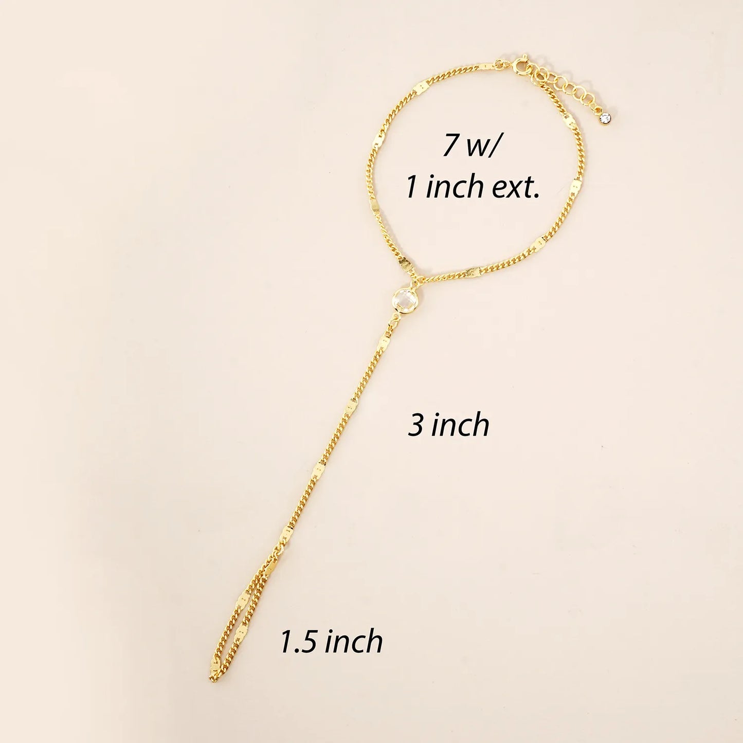 6mm CZ Accent 18K-Gold-Dipped Delicate Flat Curb Chain Brass Hand-Chain Bracelet