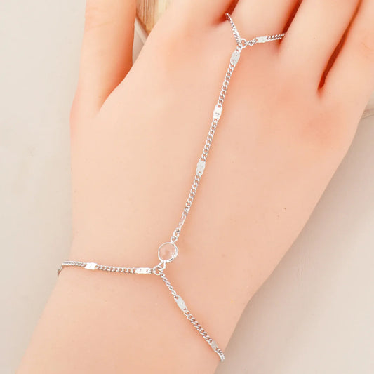 6mm CZ Accent 18K-Gold-Dipped Delicate Flat Curb Chain Brass Hand-Chain Bracelet
