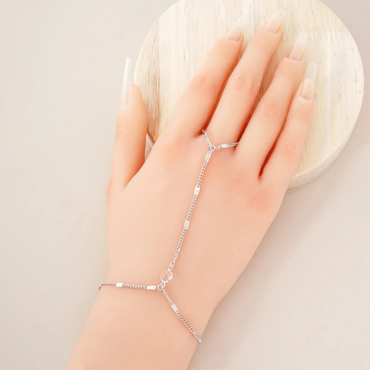 6mm CZ Accent 18K-Gold-Dipped Delicate Flat Curb Chain Brass Hand-Chain Bracelet