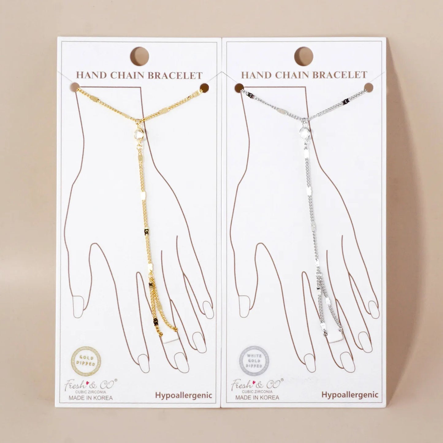 6mm CZ Accent 18K-Gold-Dipped Delicate Flat Curb Chain Brass Hand-Chain Bracelet