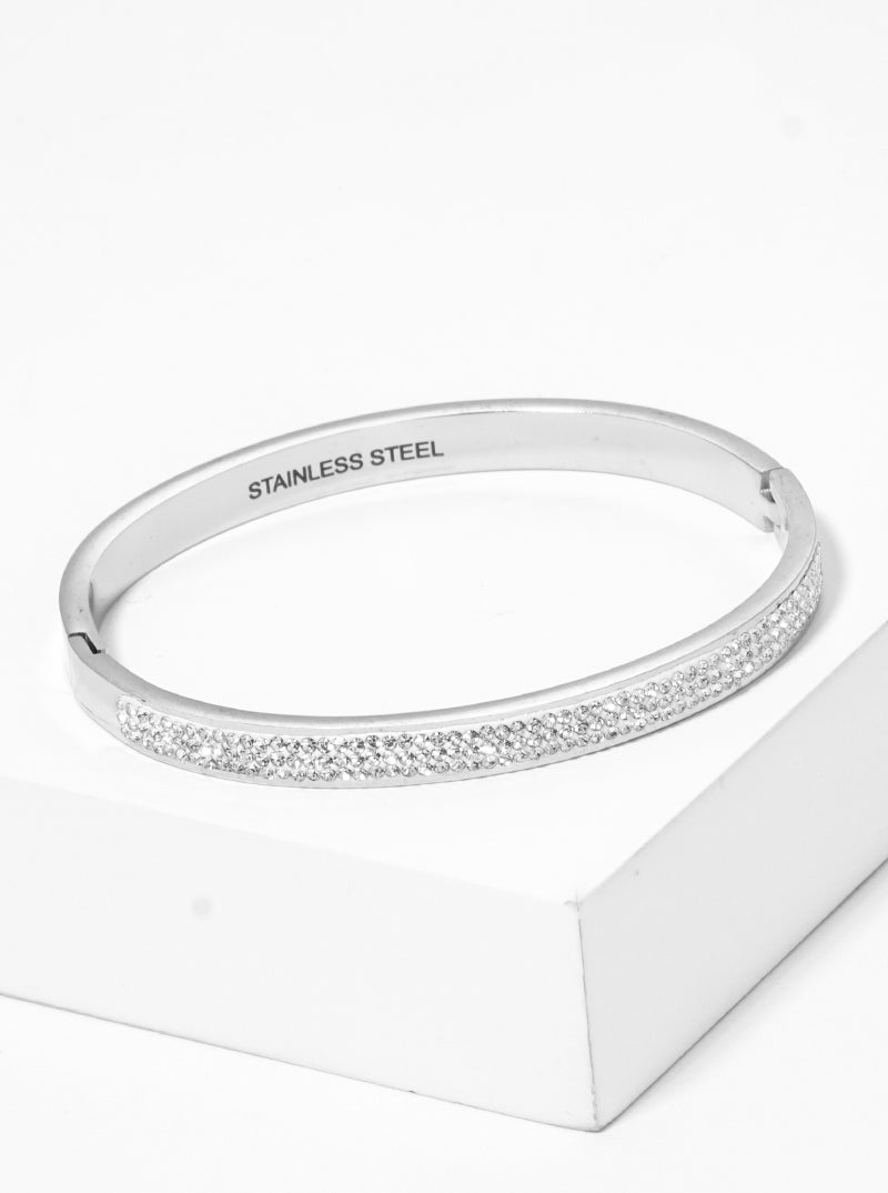 6mm Crystal Pave Stainless Steel Hinged Bangle Bracelet