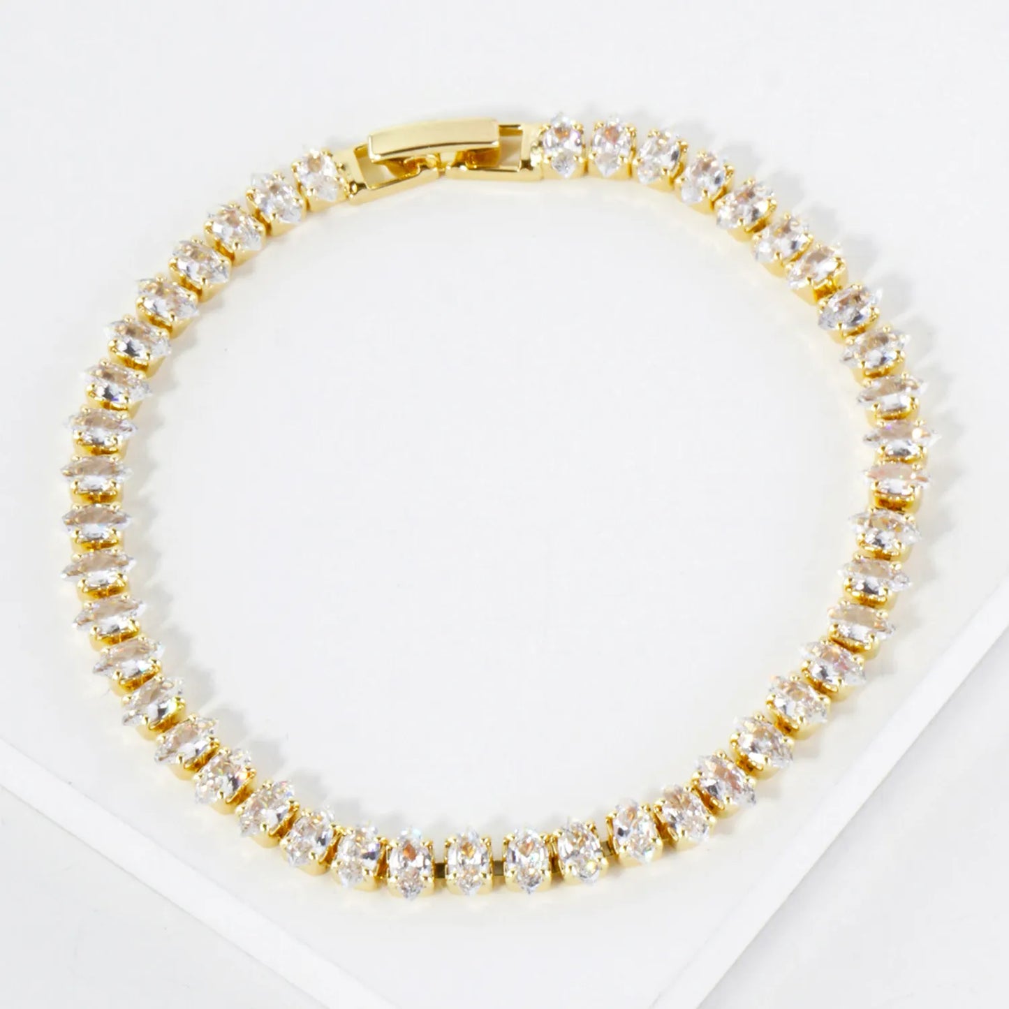 6mm Diamond Shape Cubic-Zirconia 7-Inch Brass Tennis Bracelet