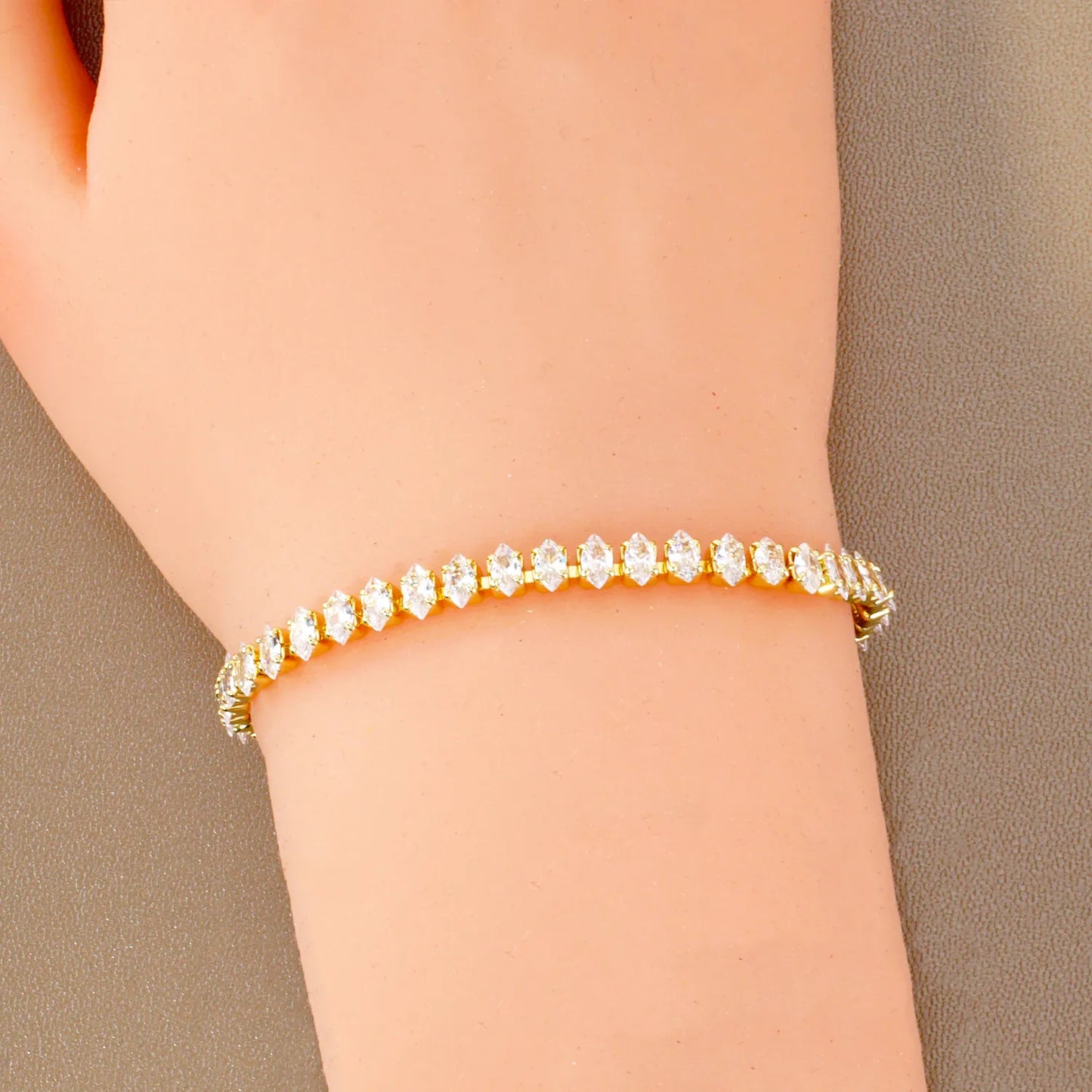 6mm Diamond Shape Cubic-Zirconia 7-Inch Brass Tennis Bracelet