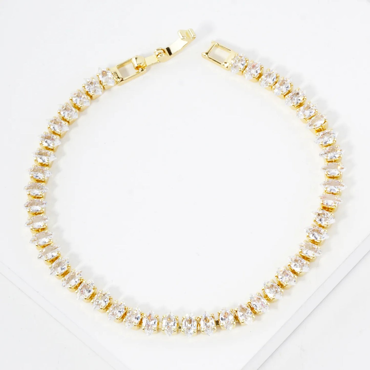 6mm Diamond Shape Cubic-Zirconia 7-Inch Brass Tennis Bracelet