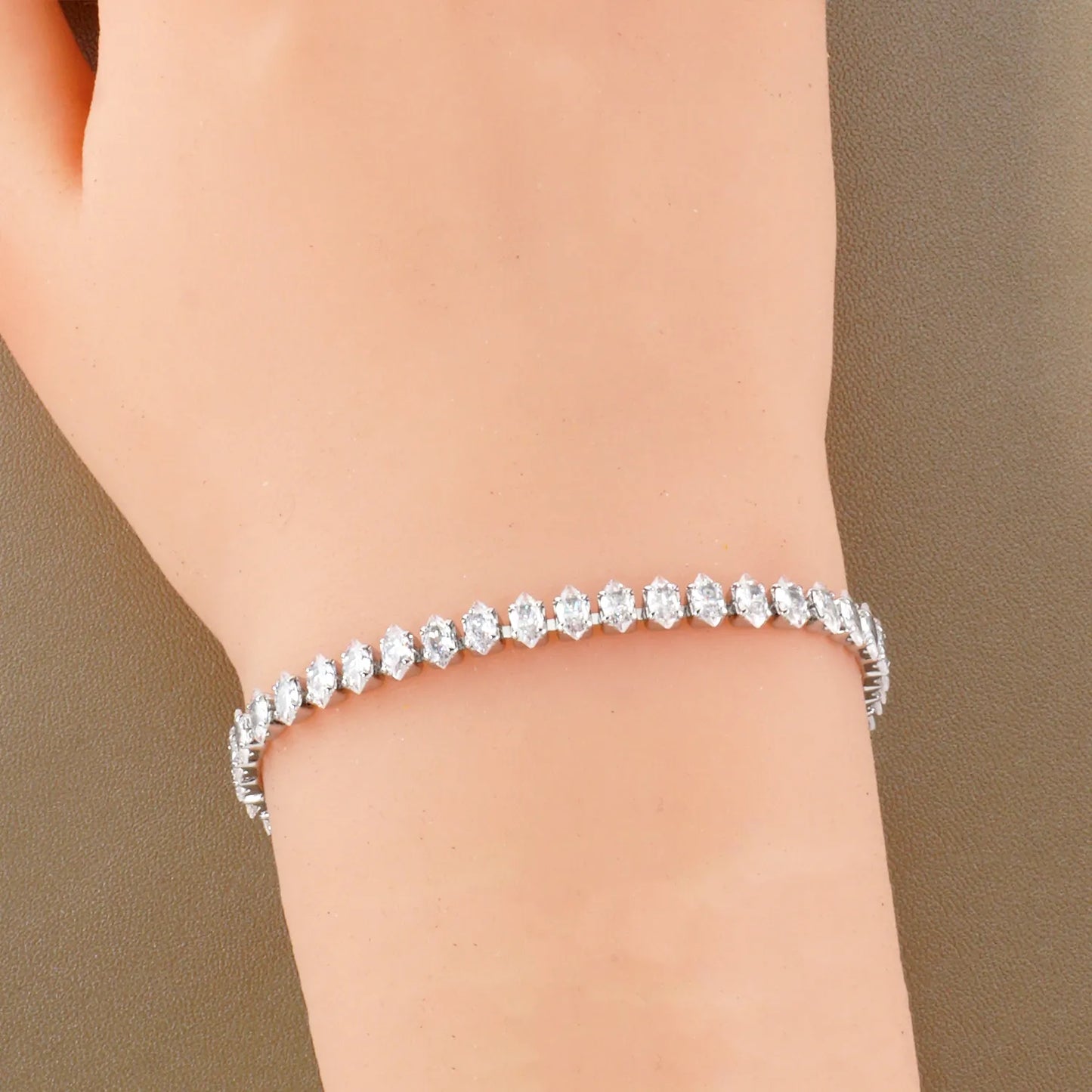 6mm Diamond Shape Cubic-Zirconia 7-Inch Brass Tennis Bracelet