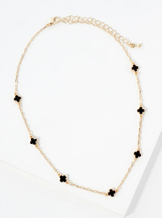 6mm Enamel Seven Quatrefoil 15-Inch Station Choker Necklace