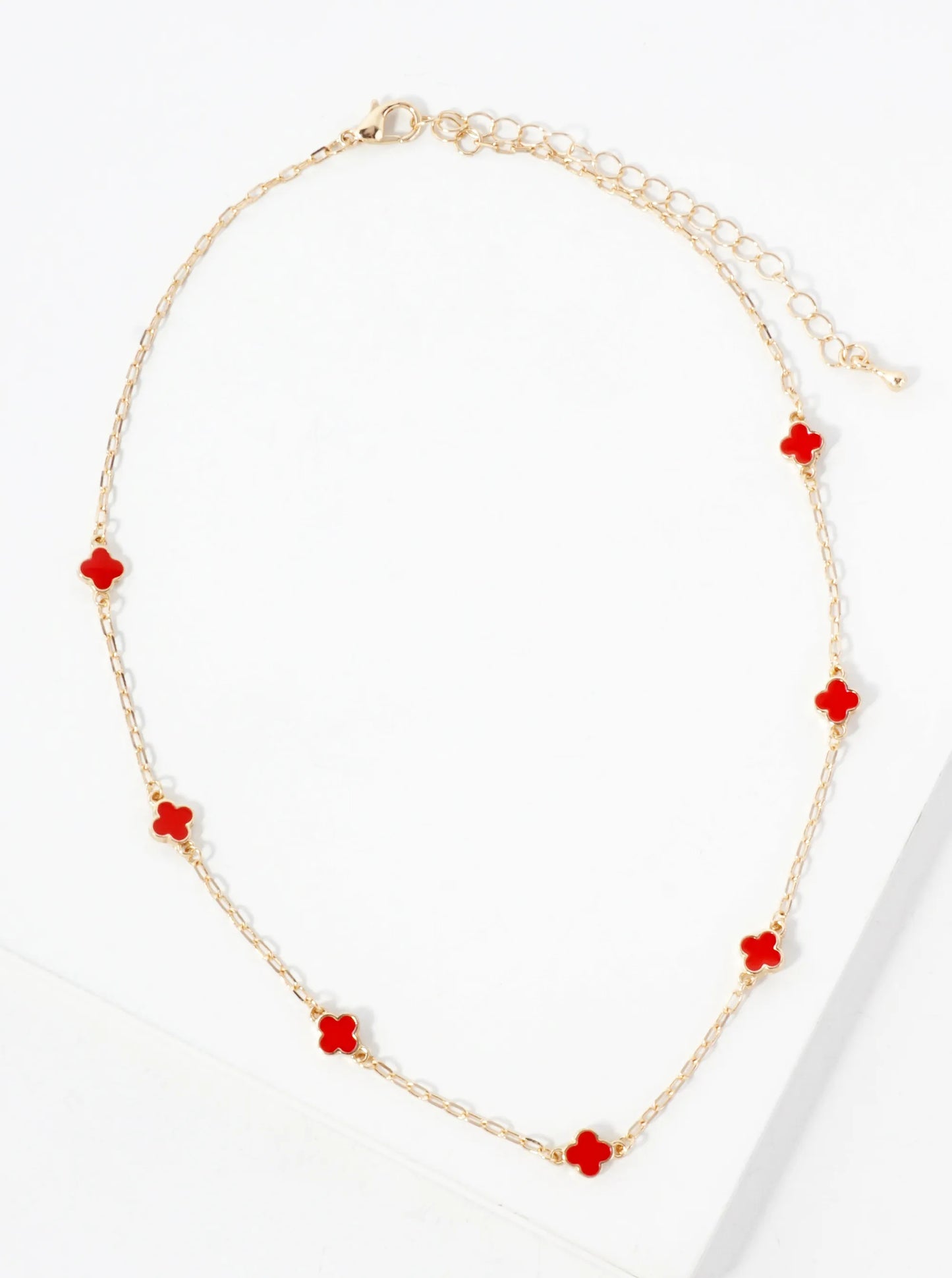 6mm Enamel Seven Quatrefoil 15-Inch Station Choker Necklace