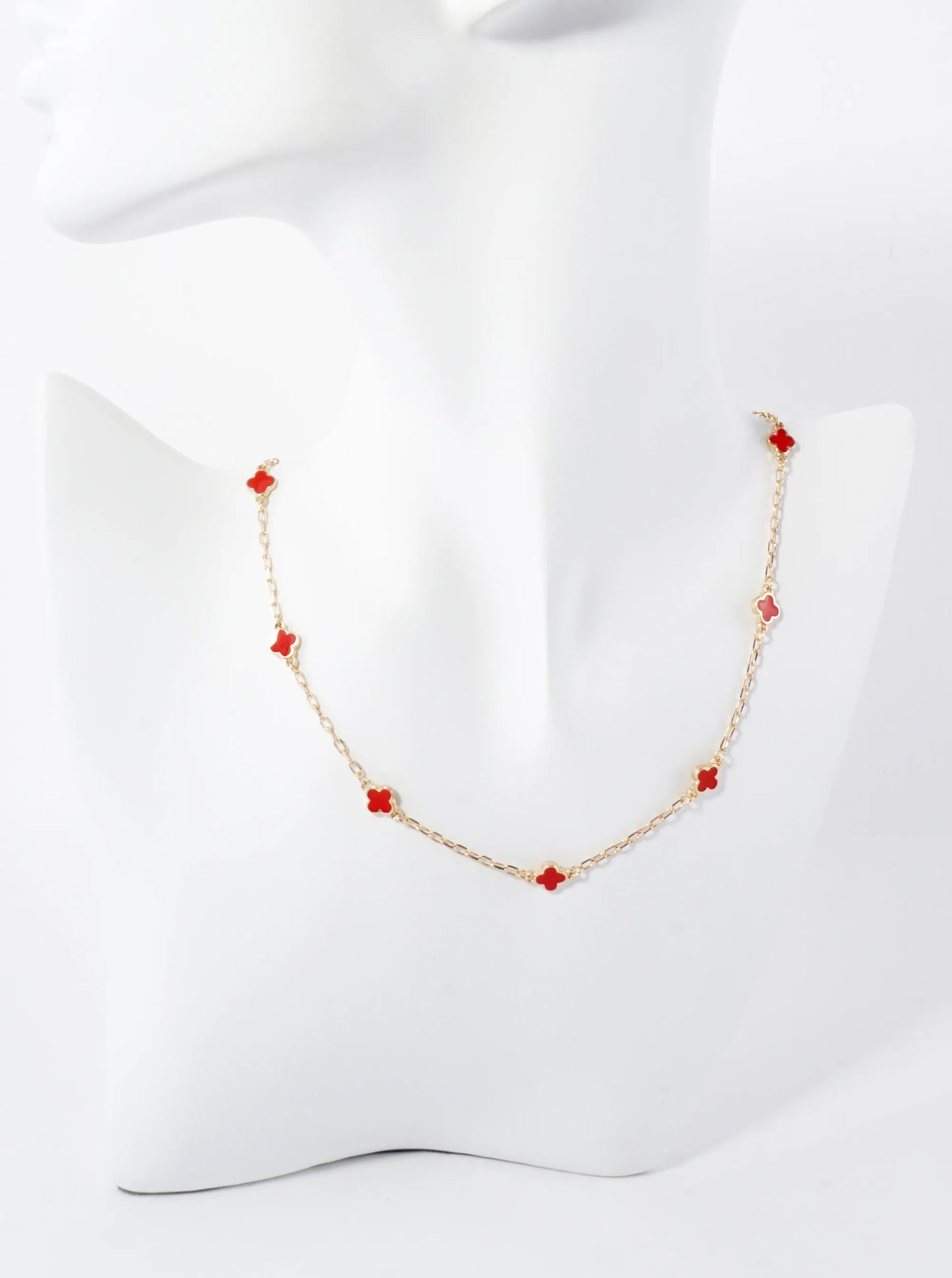 6mm Enamel Seven Quatrefoil 15-Inch Station Choker Necklace