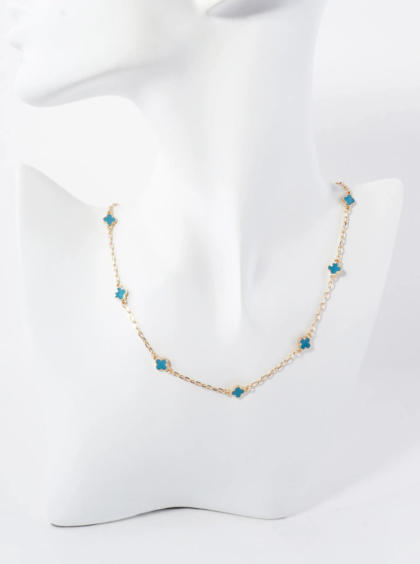 6mm Enamel Seven Quatrefoil 15-Inch Station Choker Necklace