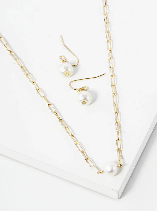 6mm Freshwater Pearl Pendant Link Chain Necklace Set With Earrings