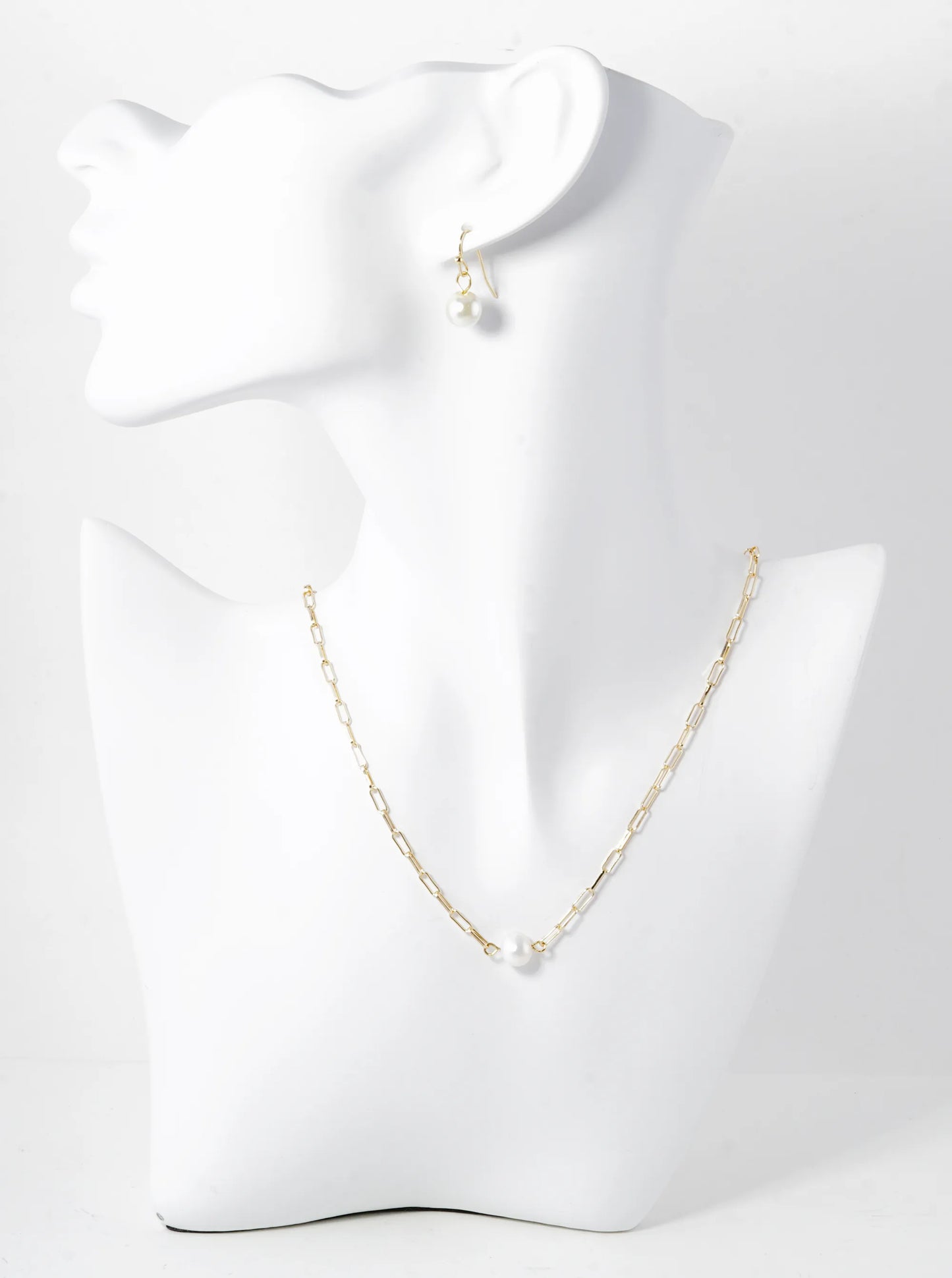 6mm Freshwater Pearl Pendant Link Chain Necklace Set With Earrings