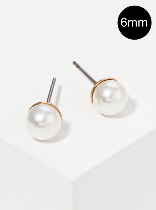 6mm Glass Pearl Post Stud Earrings