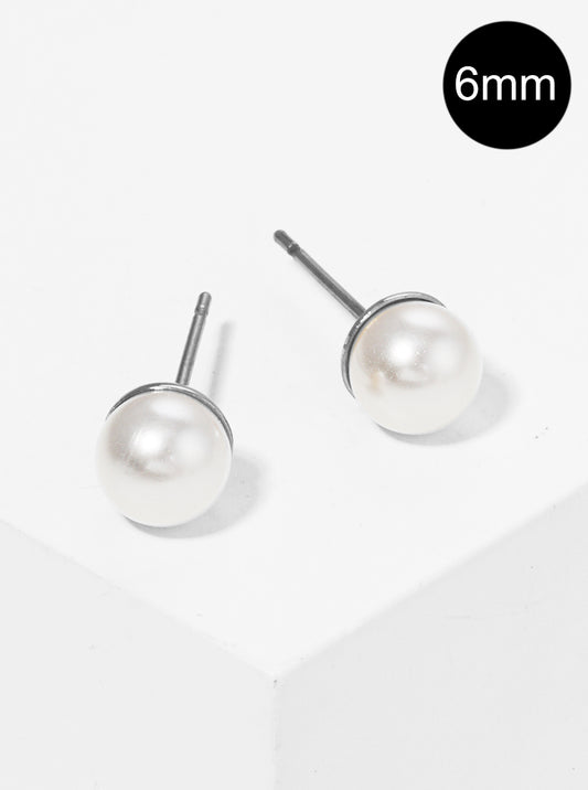 6mm Glass Pearl Post Stud Earrings