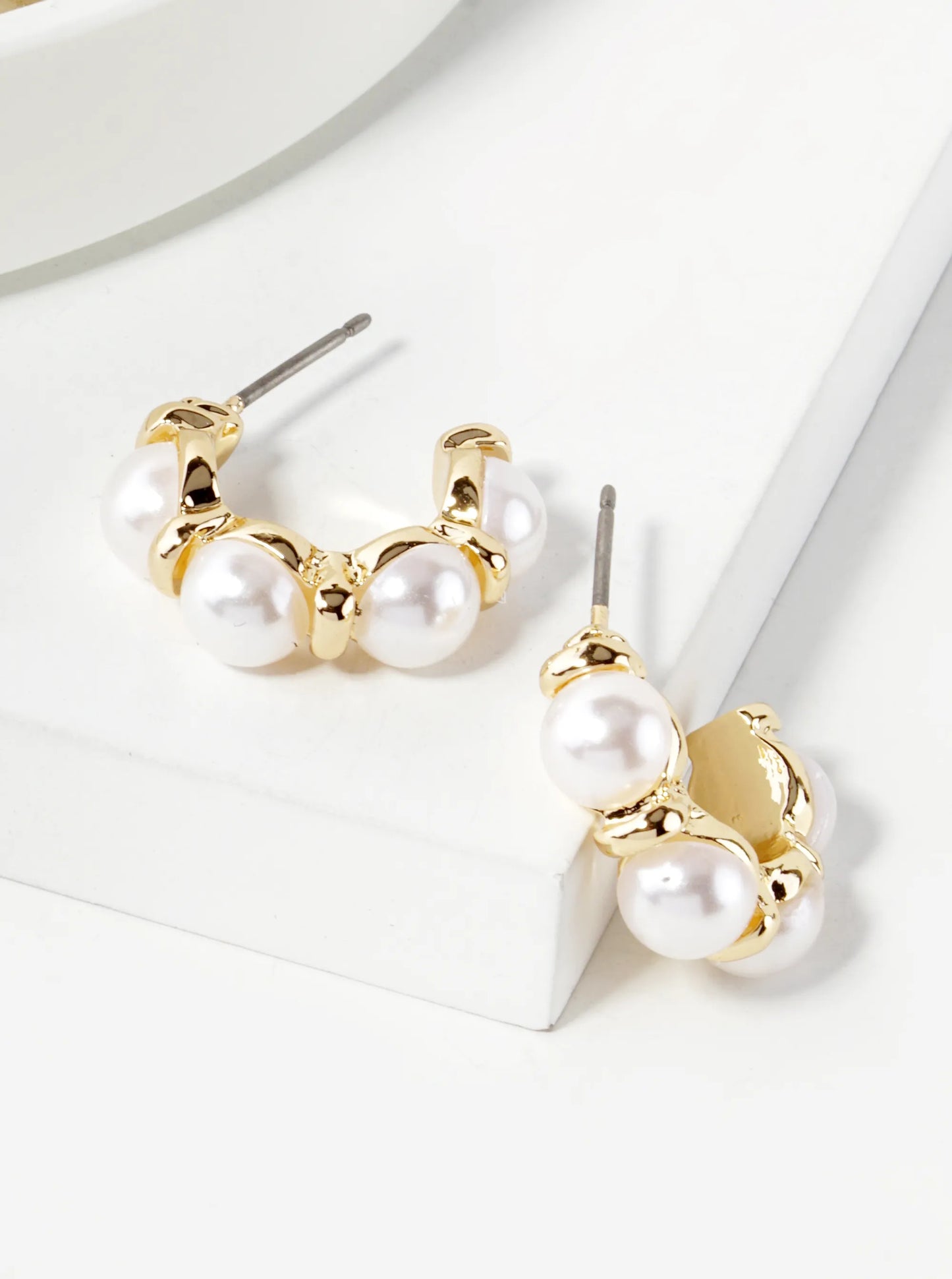 6mm Pearl Beaded 20mm Open Hoop Earrings
