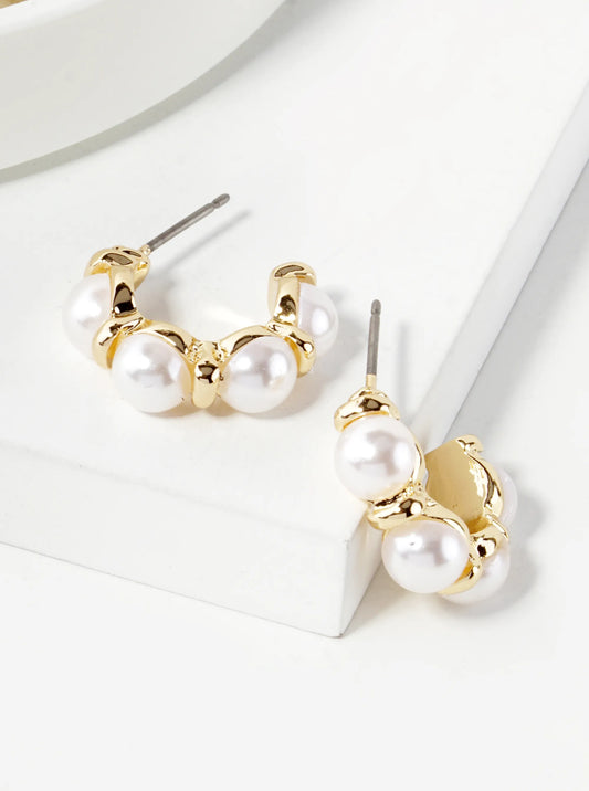 6mm Pearl Beaded 20mm Open Hoop Earrings