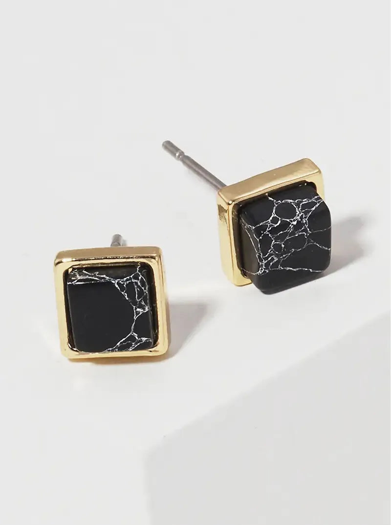 6mm Square Semi-precious Natural Stone Post Stud Earrings