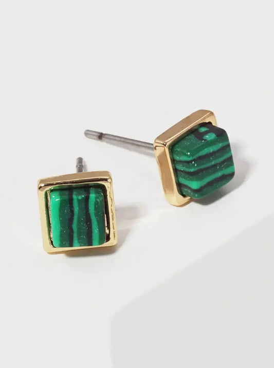 6mm Square Semi-precious Natural Stone Post Stud Earrings