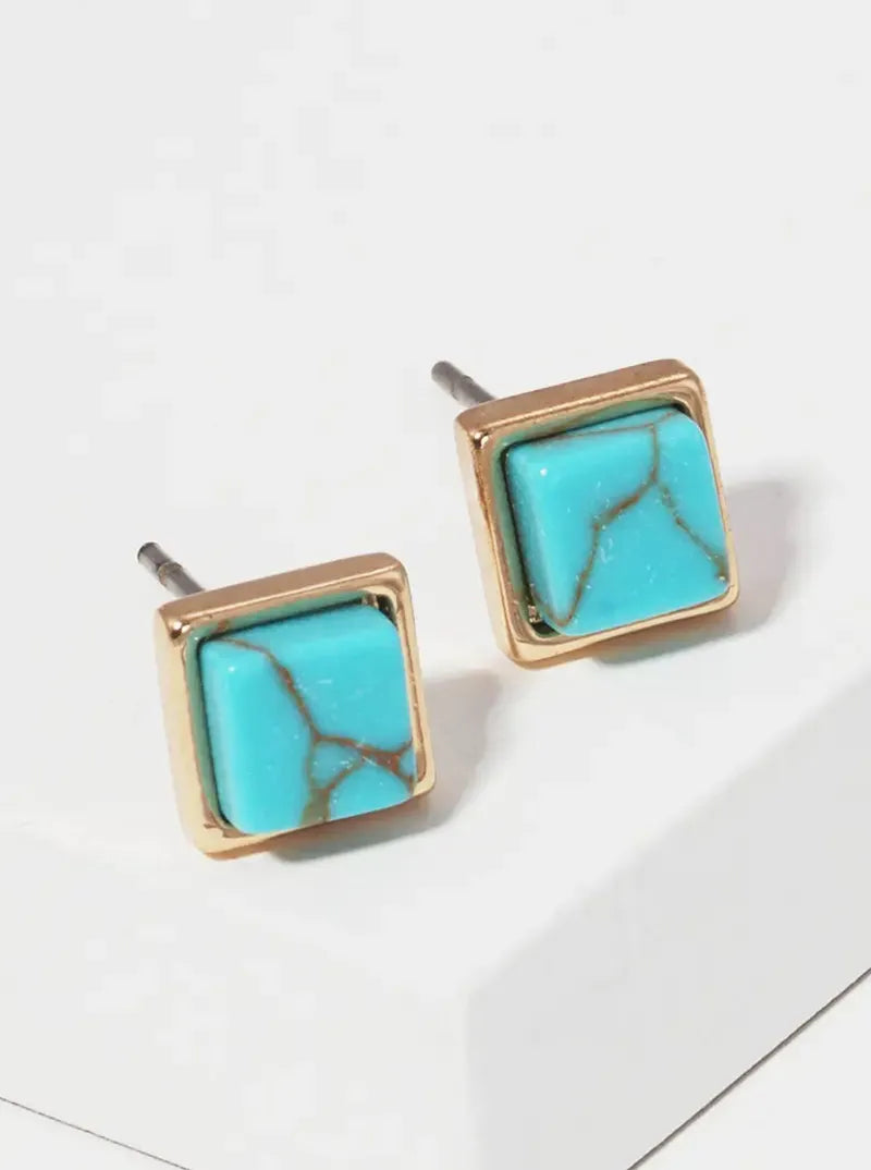6mm Square Semi-precious Natural Stone Post Stud Earrings
