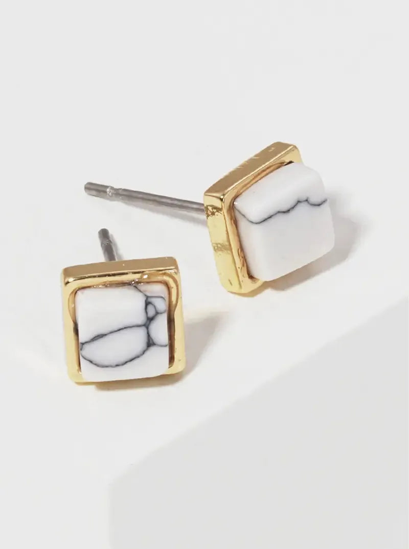 6mm Square Semi-precious Natural Stone Post Stud Earrings