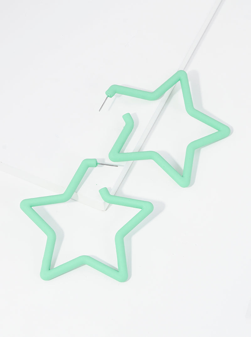 70mm Resin Star Shaped Open Hoop Earrings Mint