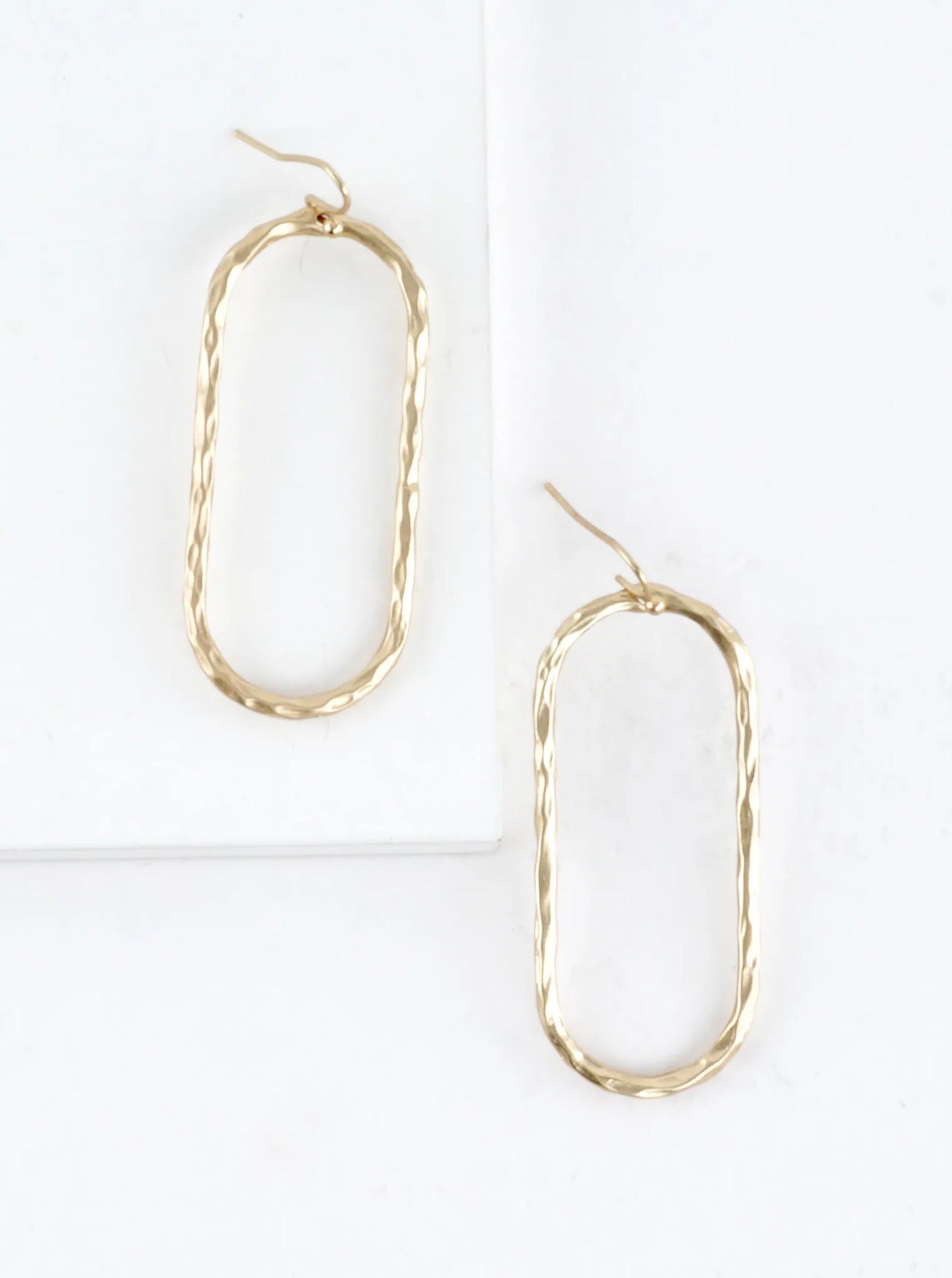 Hammered Oval Frame Drop Earrings