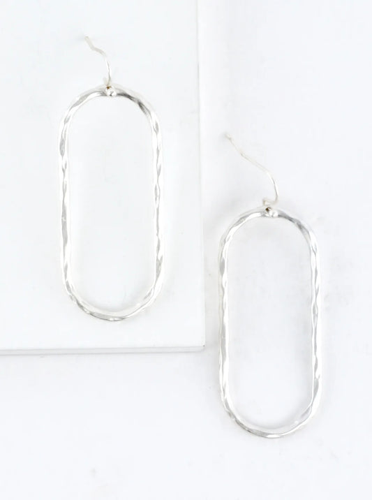 Hammered Oval Frame Drop Earrings