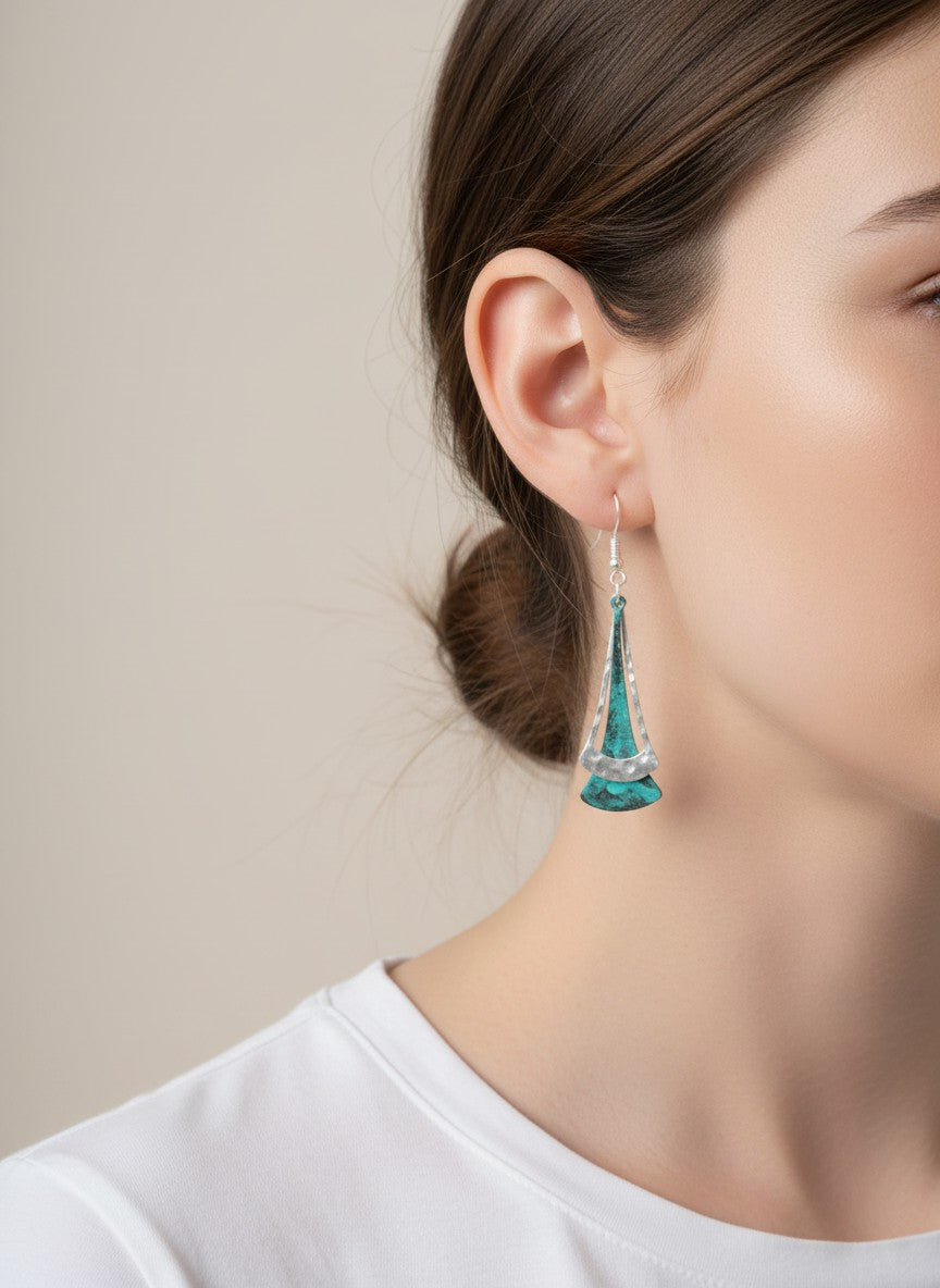 Mixed Metal Fan Drop Earrings