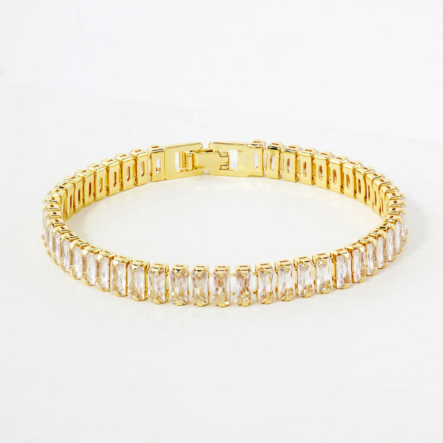 7mm Baguette Pave-Set Cubic-Zirconia 7-Inch Brass Tennis Bracelet
