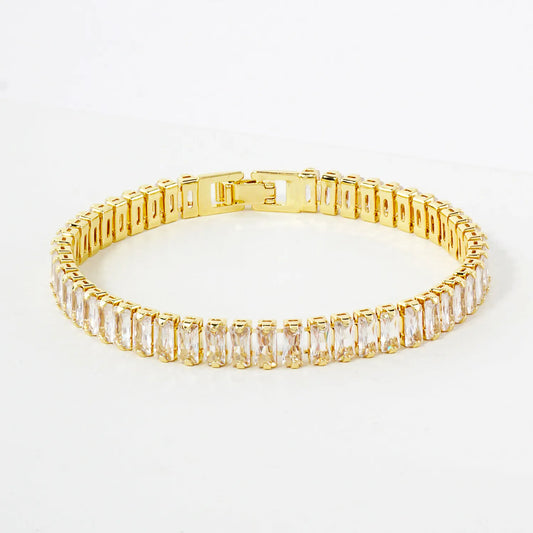 7mm Baguette Pave-Set Cubic-Zirconia 7-Inch Brass Tennis Bracelet