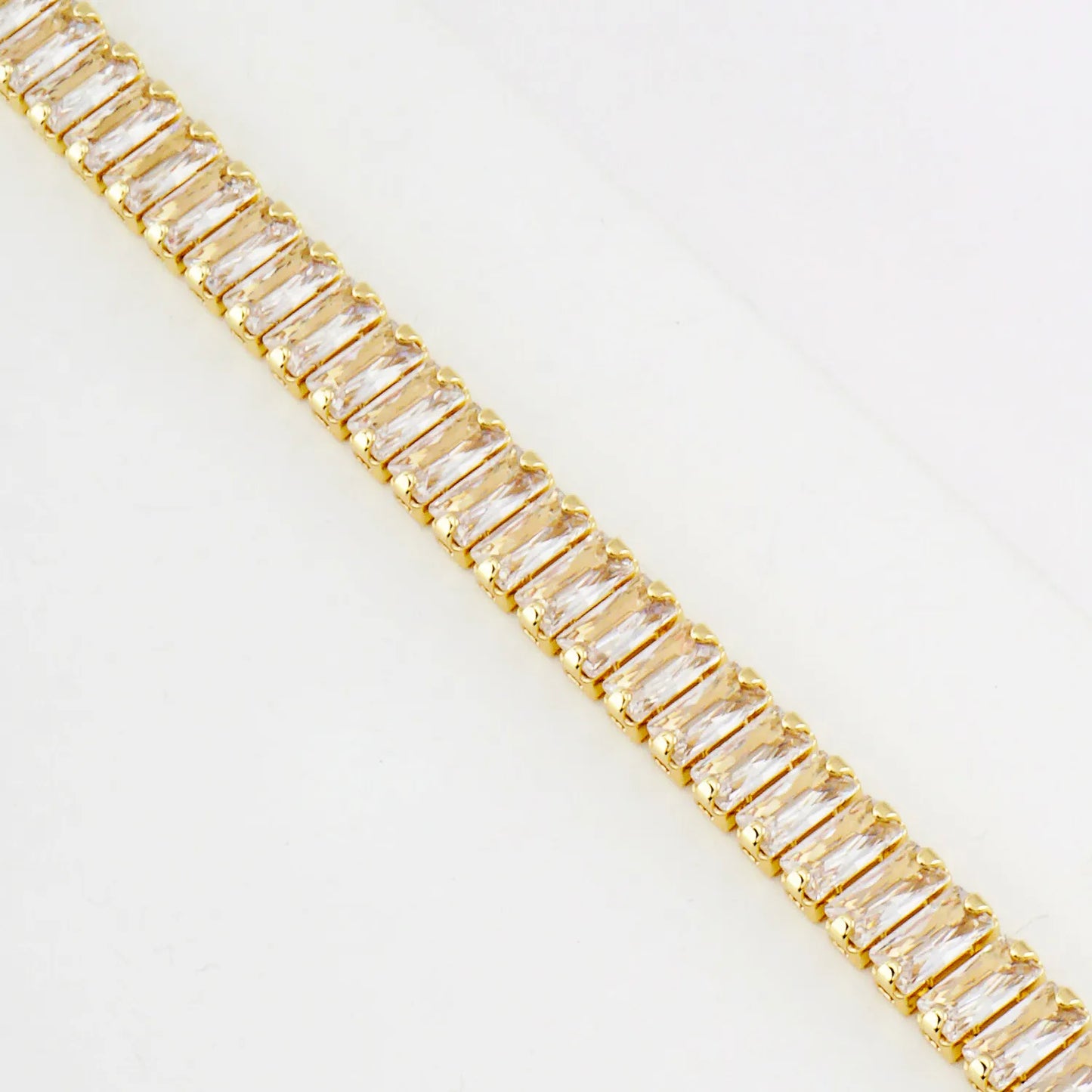 7mm Baguette Pave-Set Cubic-Zirconia 7-Inch Brass Tennis Bracelet
