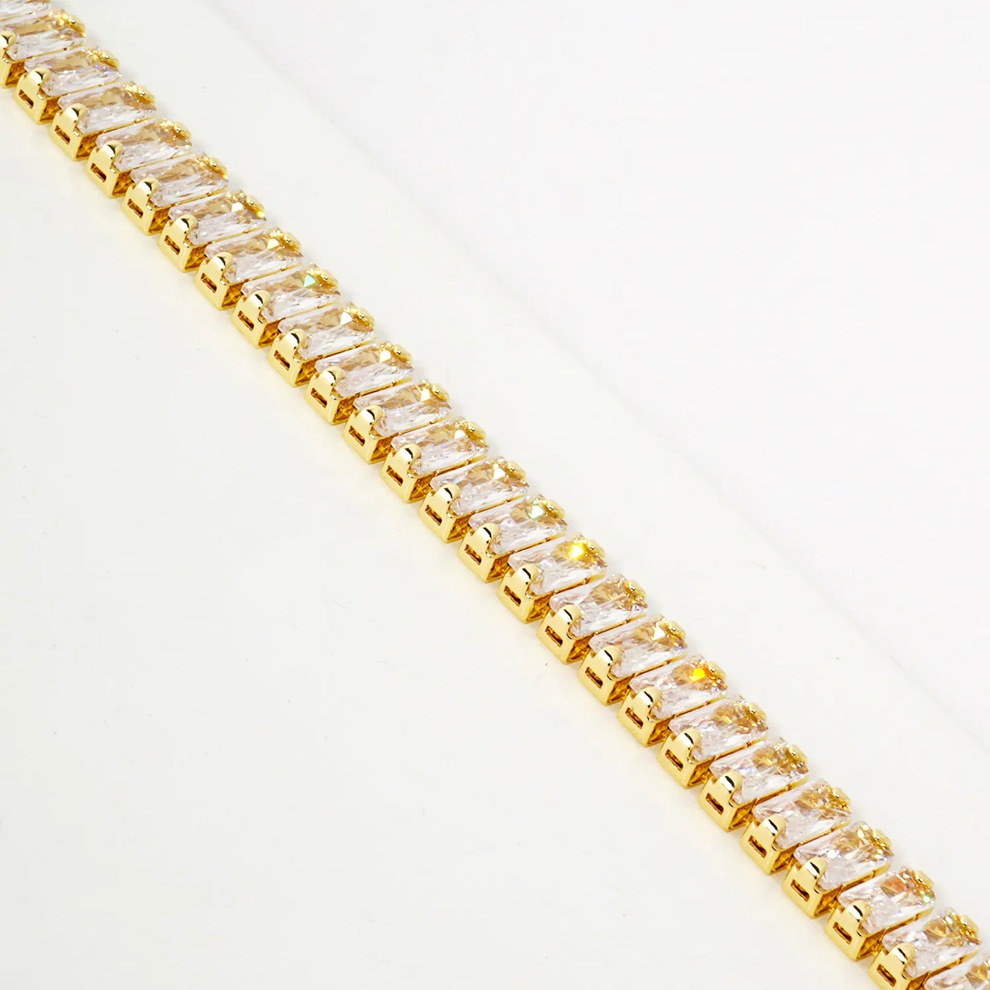 7mm Baguette Pave-Set Cubic-Zirconia 7-Inch Brass Tennis Bracelet
