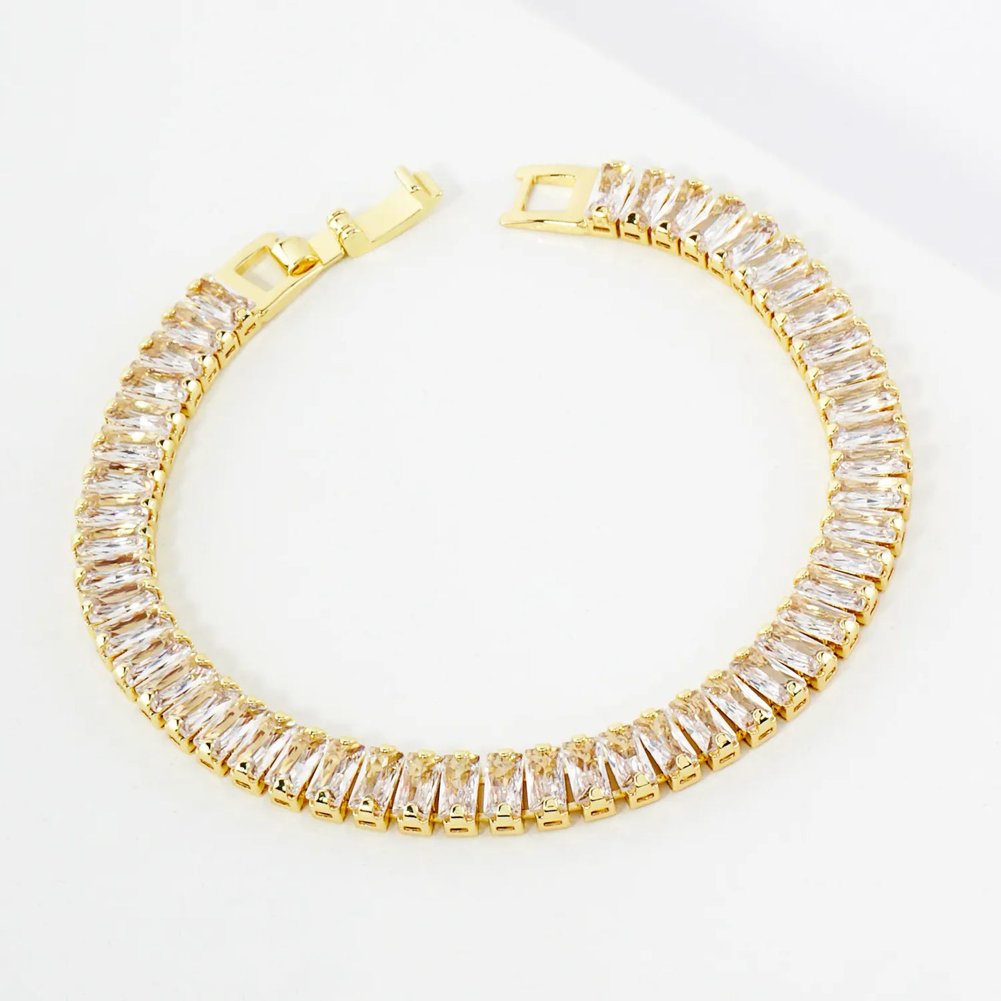 7mm Baguette Pave-Set Cubic-Zirconia 7-Inch Brass Tennis Bracelet