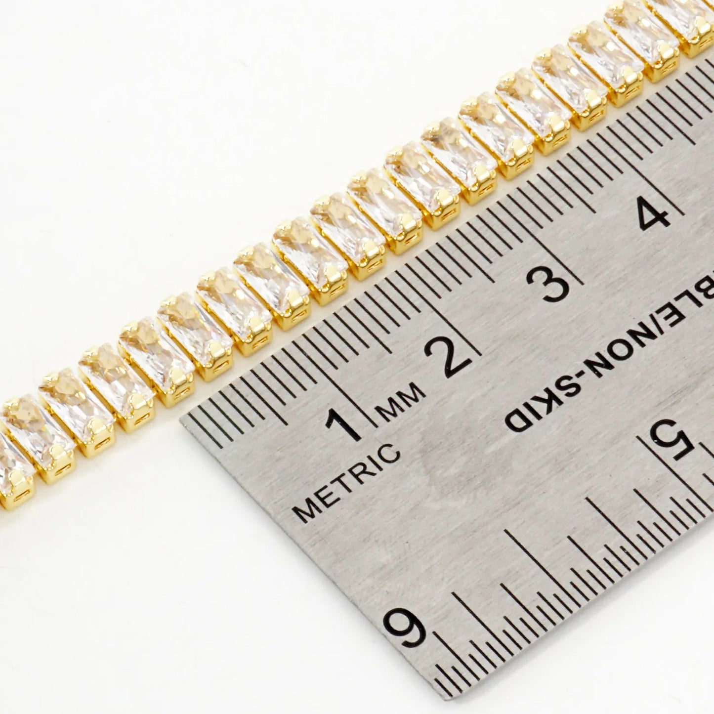 7mm Baguette Pave-Set Cubic-Zirconia 7-Inch Brass Tennis Bracelet