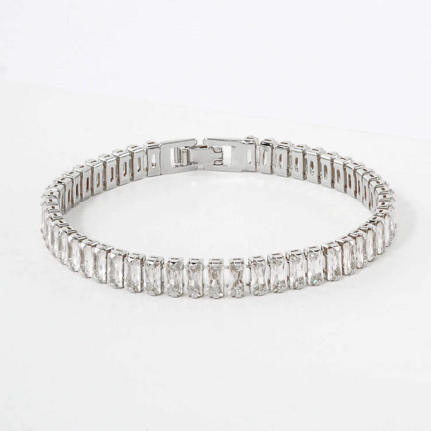 7mm Baguette Pave-Set Cubic-Zirconia 7-Inch Brass Tennis Bracelet