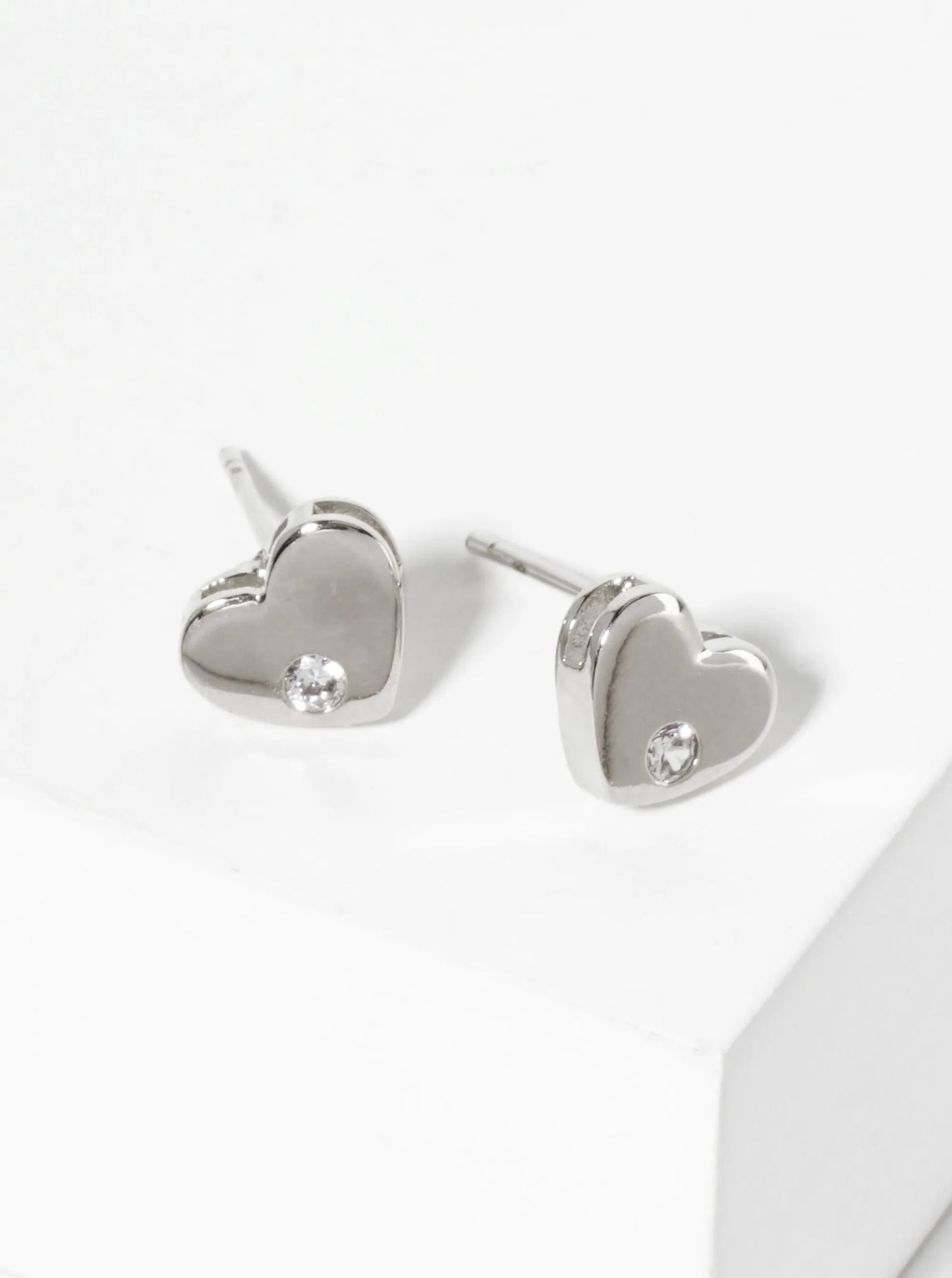 7mm Heart With CZ Stone 18K-Gold-Dipped Stud Earrings