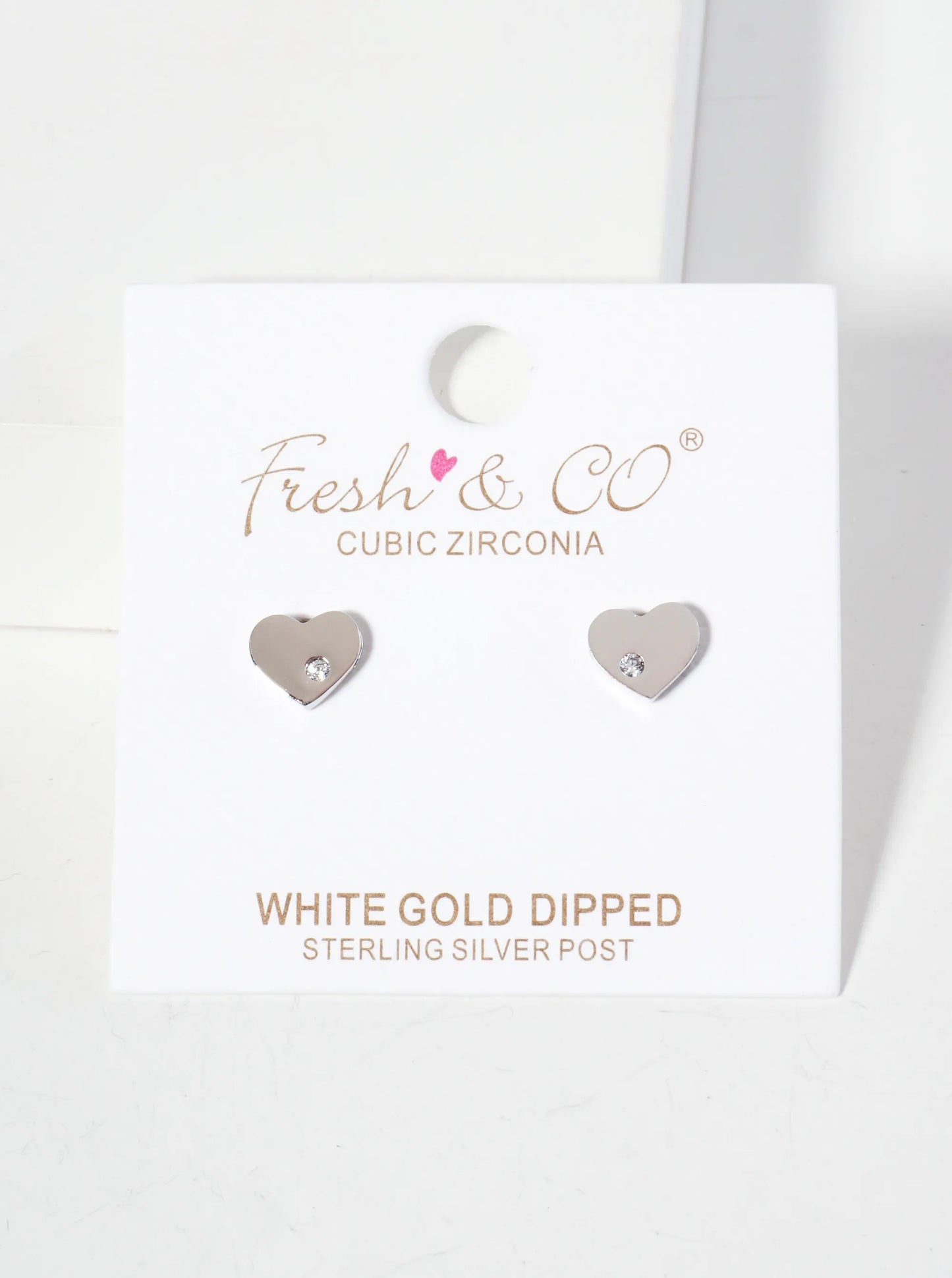 7mm Heart With CZ Stone 18K-Gold-Dipped Stud Earrings