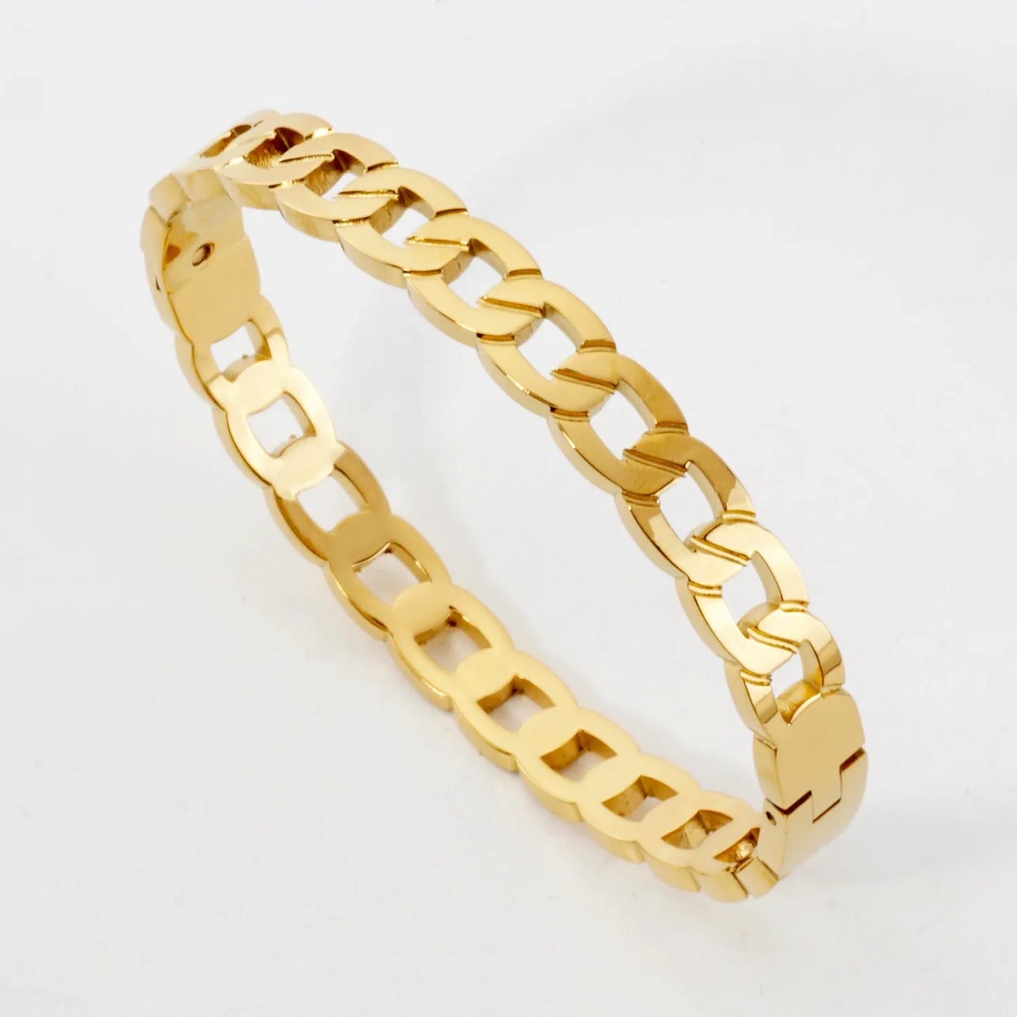 7mm Wide Cuban Link Chain Stainless-Steel Hinged Bangle Bracelet