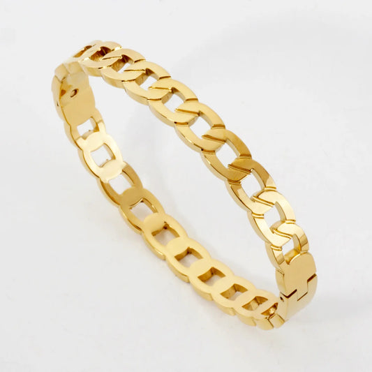 7mm Wide Cuban Link Chain Stainless-Steel Hinged Bangle Bracelet