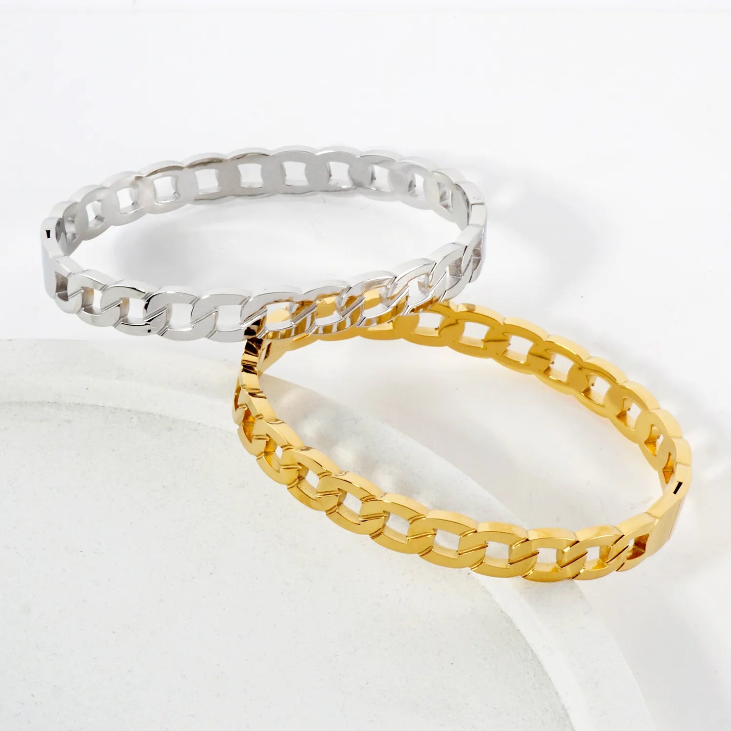 7mm Wide Cuban Link Chain Stainless-Steel Hinged Bangle Bracelet