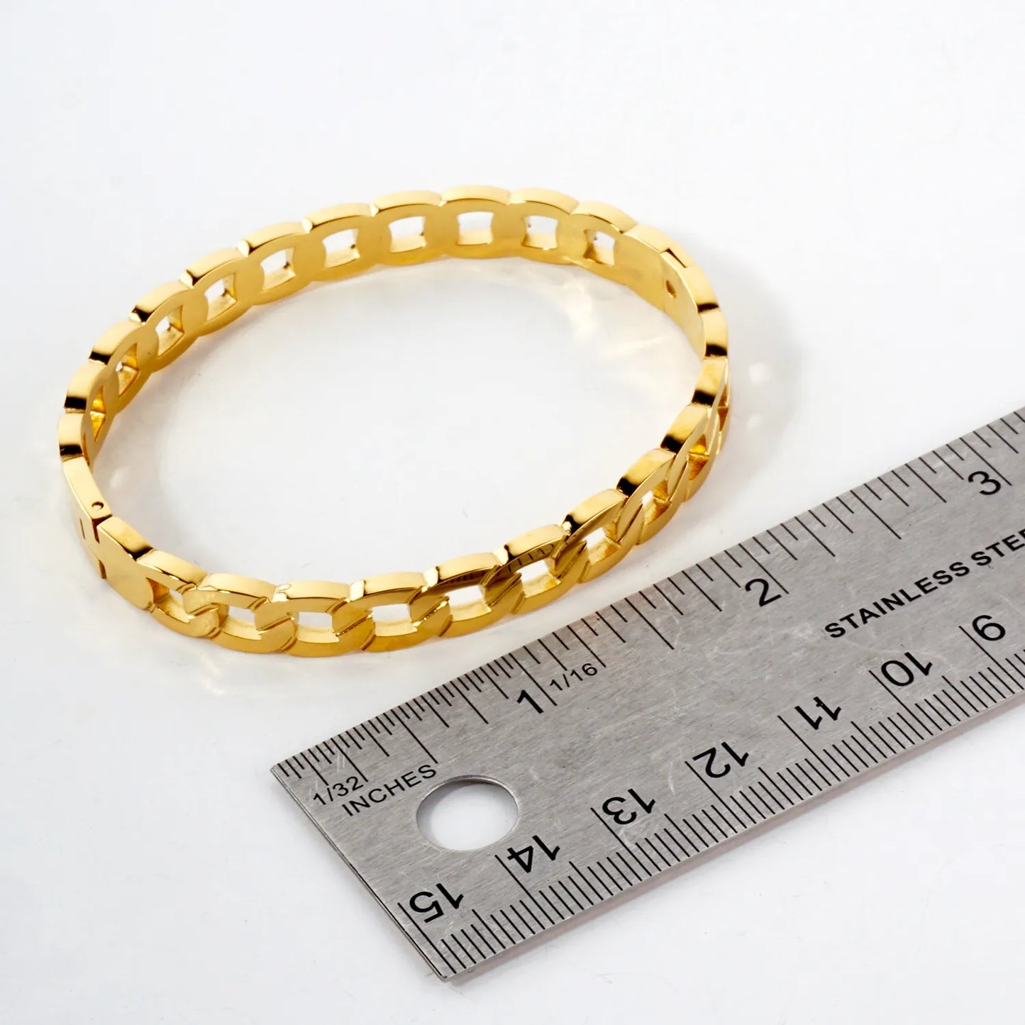 7mm Wide Cuban Link Chain Stainless-Steel Hinged Bangle Bracelet